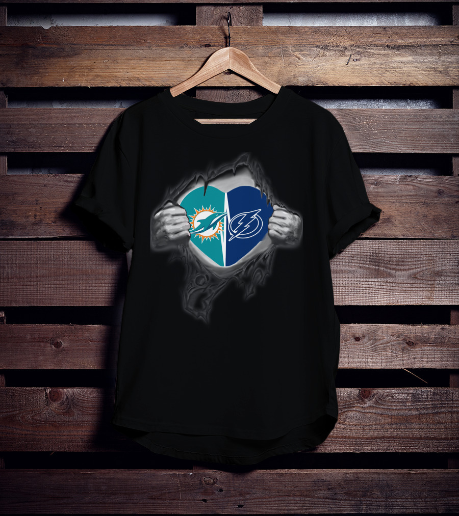 Miami Dolphins Tampa Bay Lightning Heart Unity T-Shirt