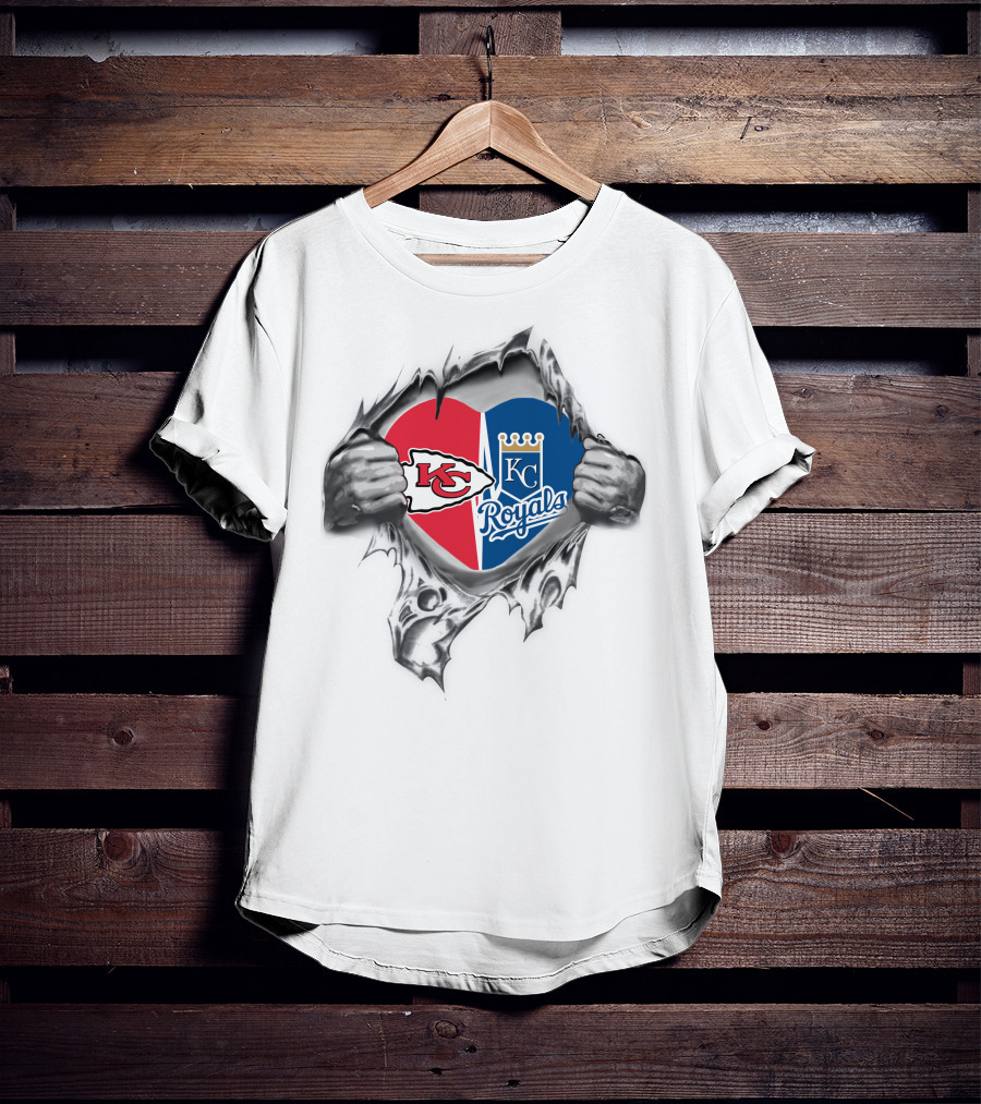 Kansas City Chiefs Royals It's In My Heart Logo Heart Split Chiefs And Royals T-Shirt