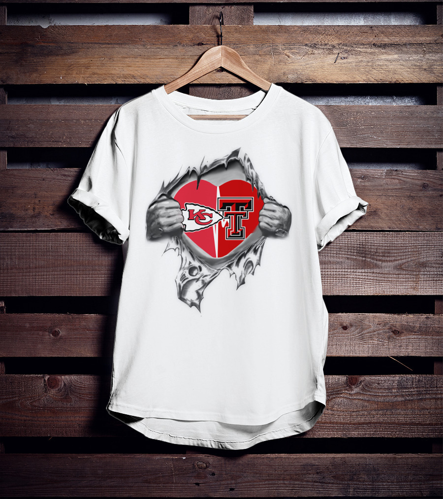 Kansas City Chiefs Texas Tech Heart Logos Torn T-Shirt