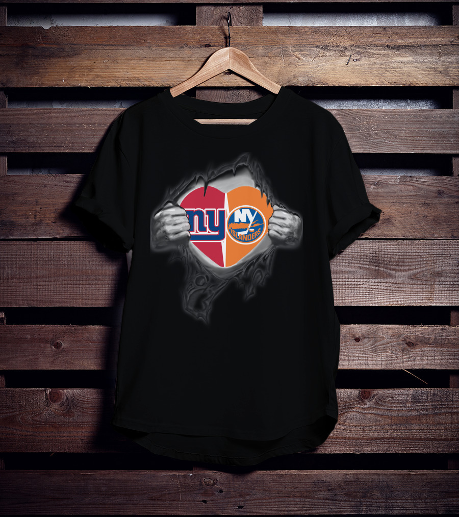 New York Giants NY Islanders Heart Logo Split T-Shirt