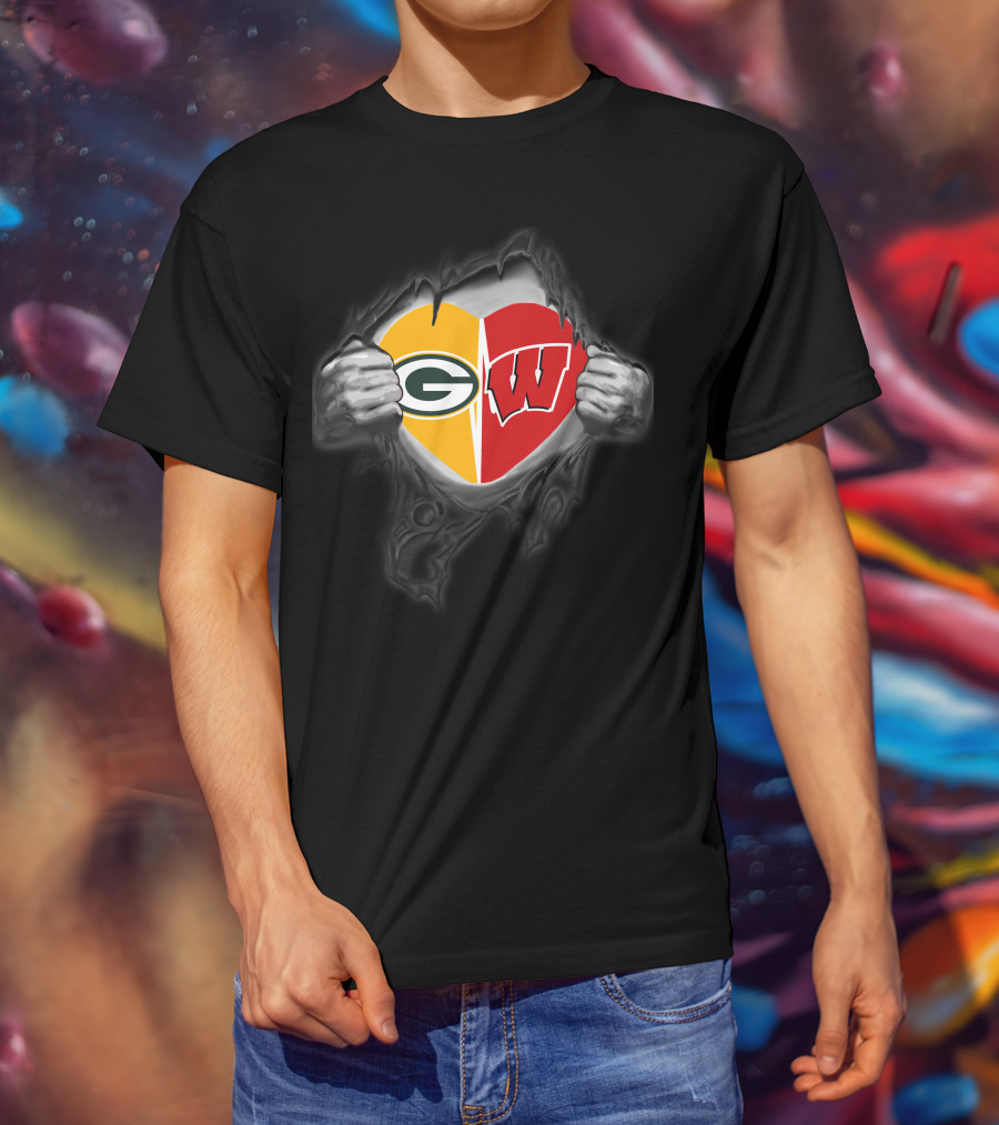 Packers Badgers Heart Tearing Open T-Shirt