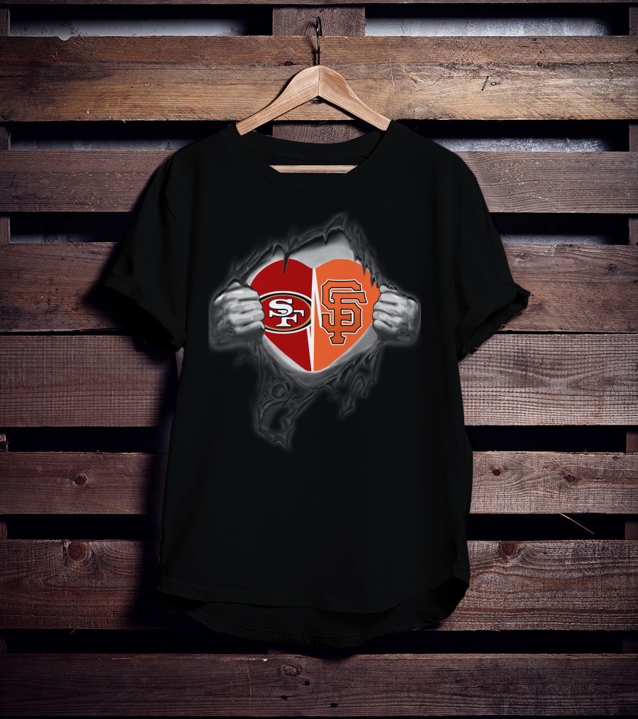 Sf 49ers Giants Heart Logo Fusion T-Shirt