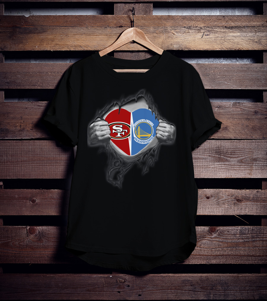 Sf 49ers Golden State Warriors Heart Logo Tear Effect T-Shirt