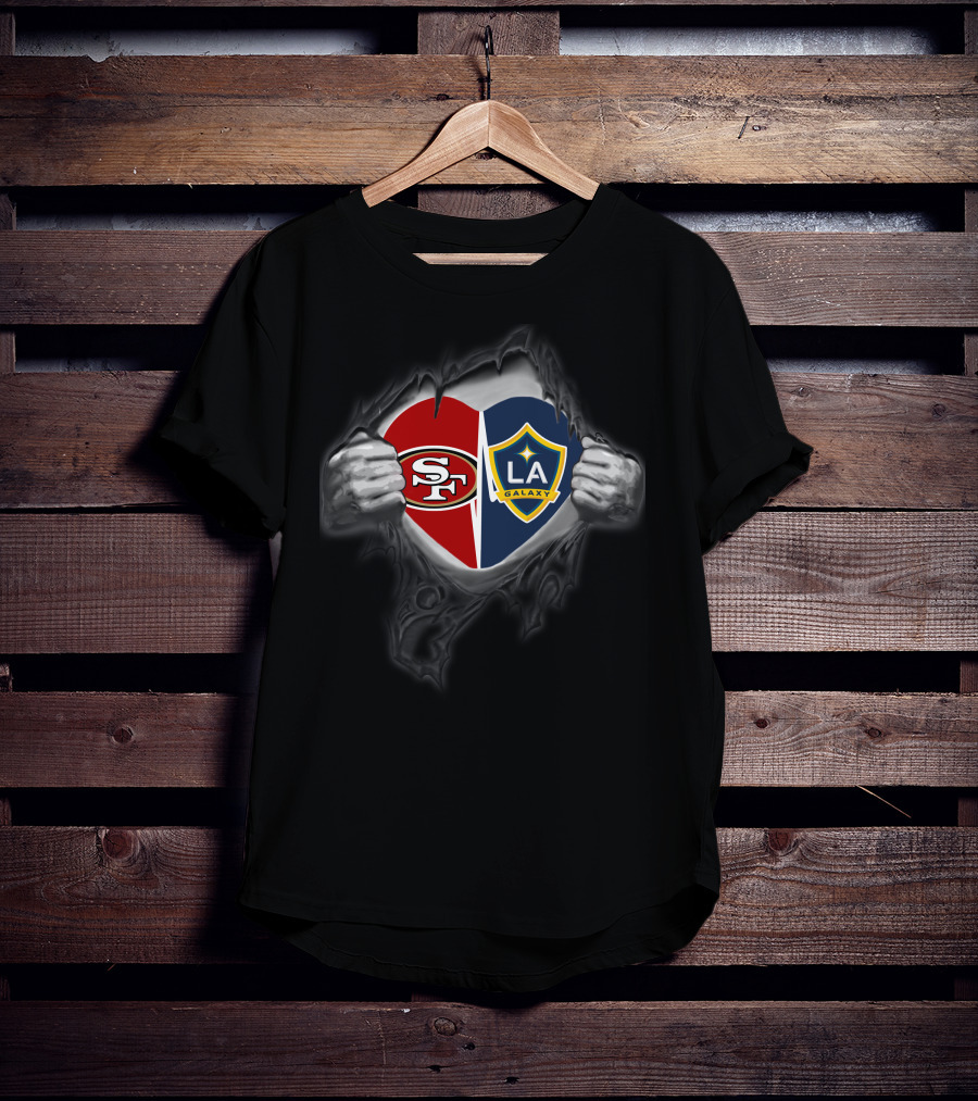 Sf 49ers La Galaxy Logos Heart Hands Vintage Style T-Shirt