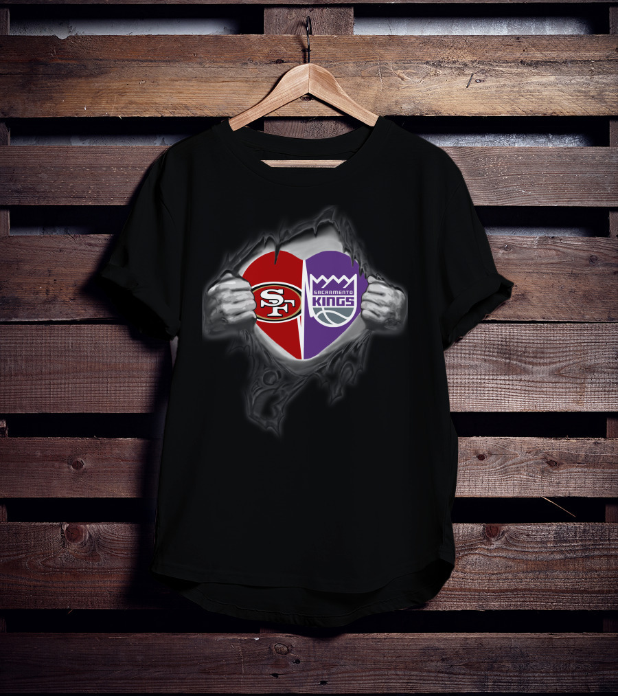 Sf 49ers Sacramento Kings Heart Logos Torn T-Shirt