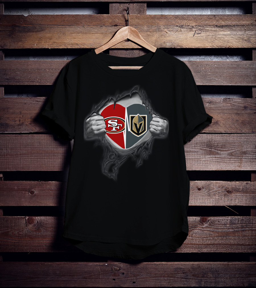 Sf 49ers Vegas Golden Knights Heart Symbol Dual T-Shirt
