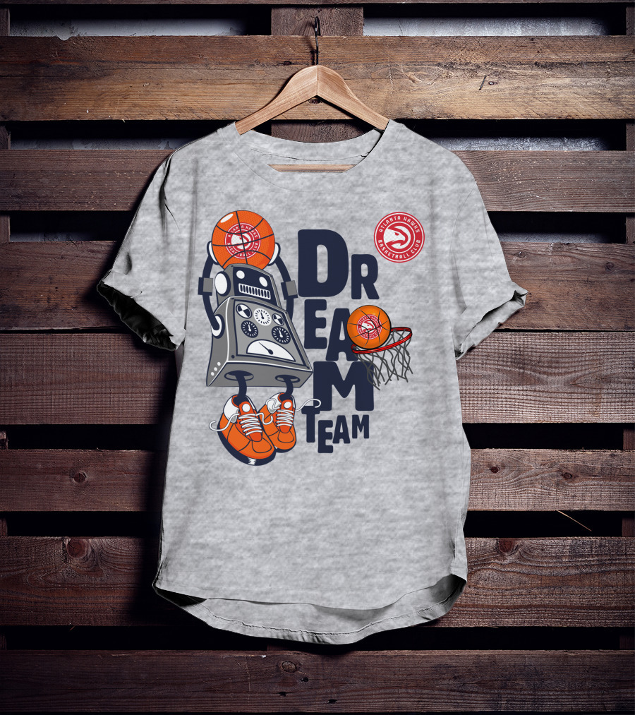 Atlanta Hawks Dream Team Basketball Club Robot And Hoop T-Shirt