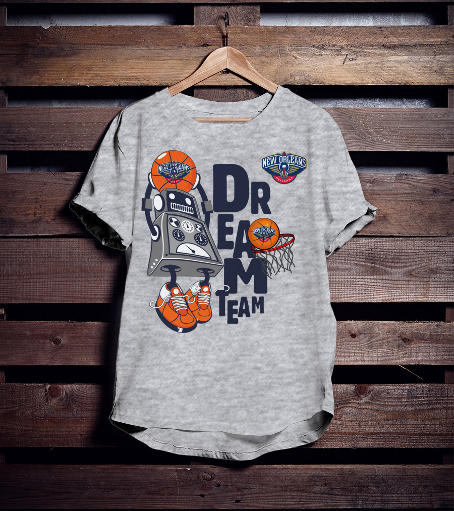 New Orleans Pelicans Dream Team Robot And Basketball T-Shirt
