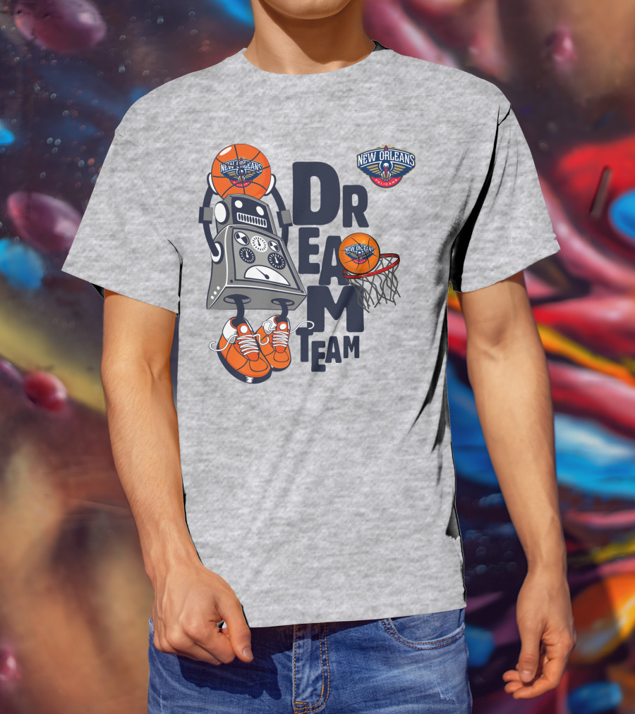 New Orleans Pelicans Dream Team Robot And Basketball T-Shirt