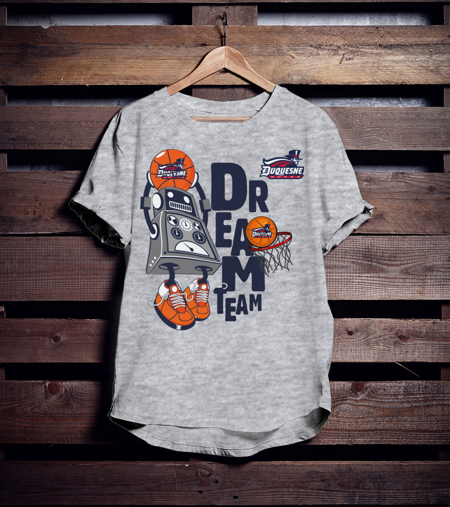 Duquesne Dukes Dream Team Basketball Robot And Hoop T-Shirt