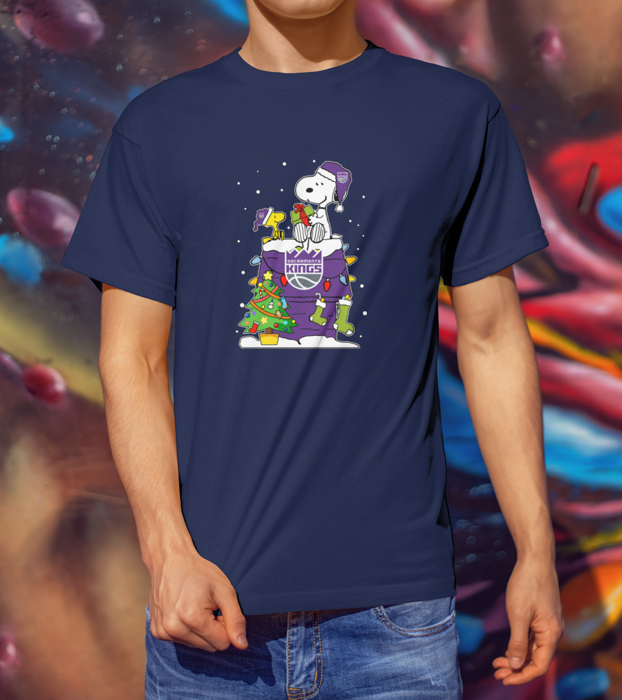 Snoopy Woodstock Sacramento Kings Christmas Tree Holiday Celebration T-Shirt
