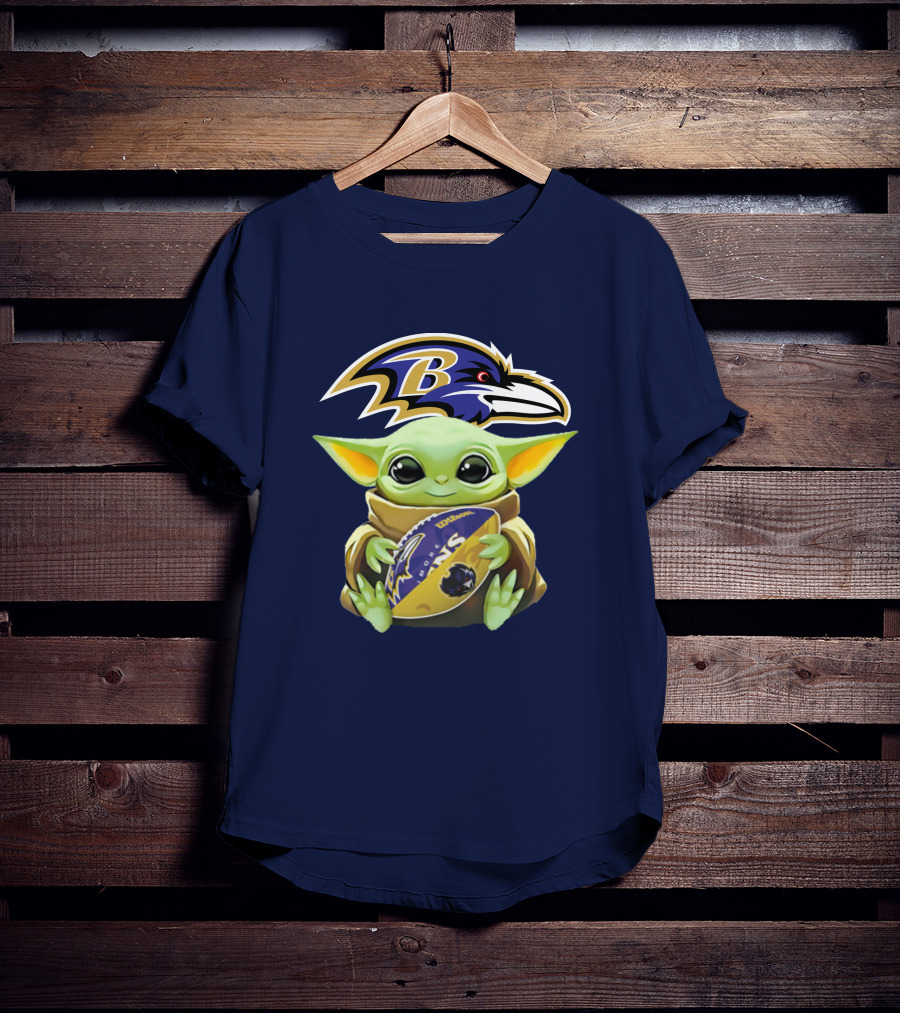 Baltimore Ravens Baby Yoda Holding Football With Team T-Shirt