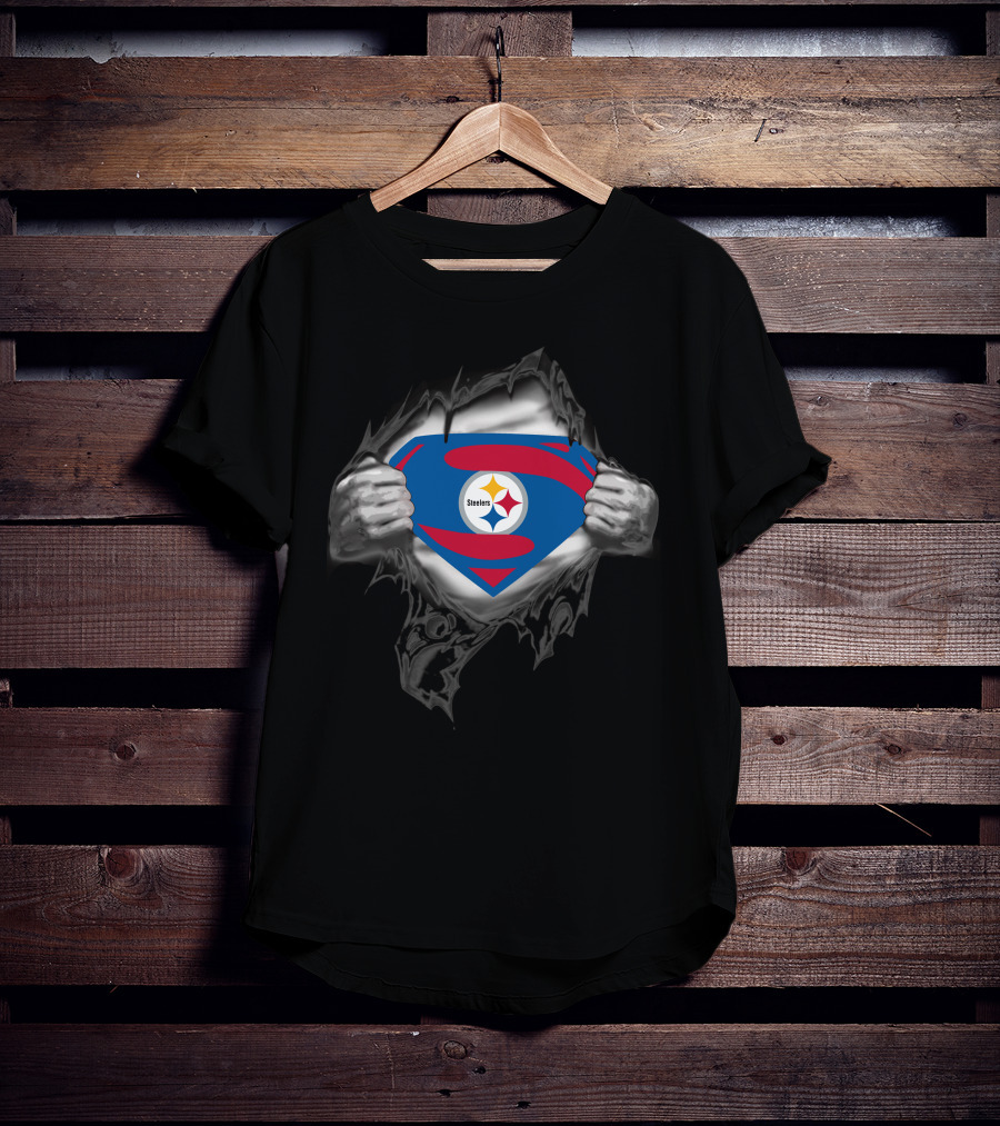 Steelers Superman Logo Burst With Pittsburgh Steelers Emblem T-Shirt