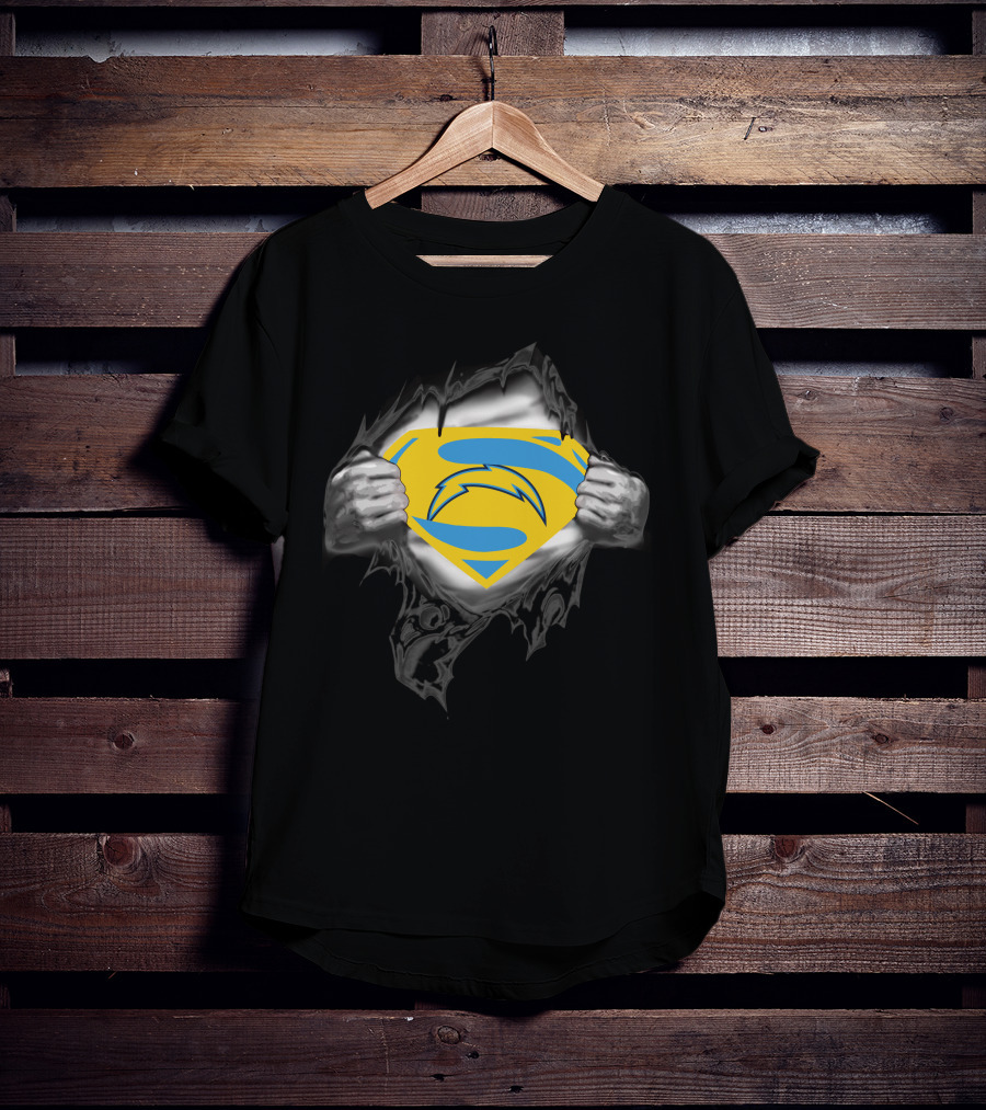 Los Angeles Chargers Superman Shield Ripped T-Shirt