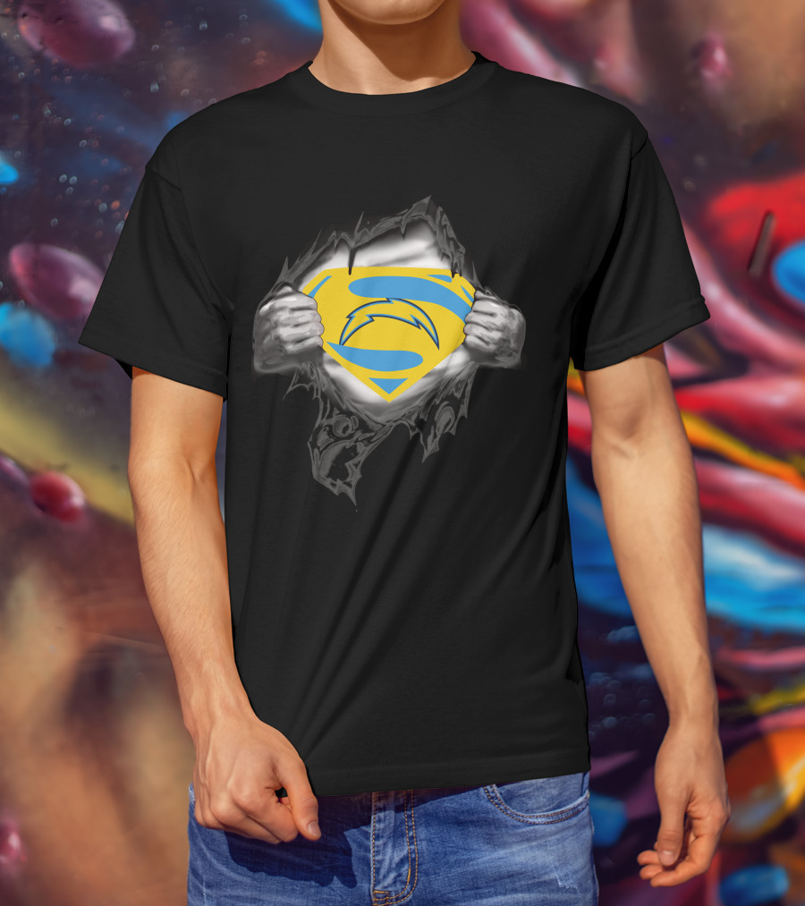 Los Angeles Chargers Superman Shield Ripped T-Shirt