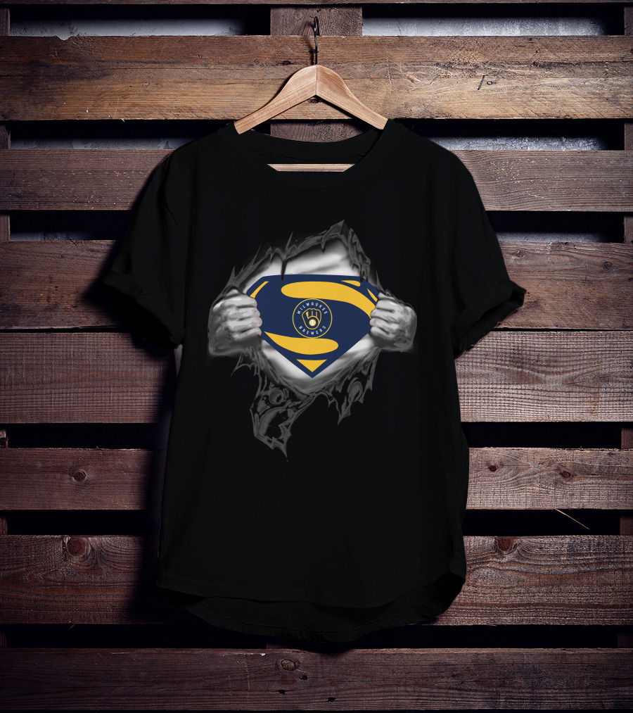 Milwaukee Brewers Superman Logo Rip Open Suit T-Shirt