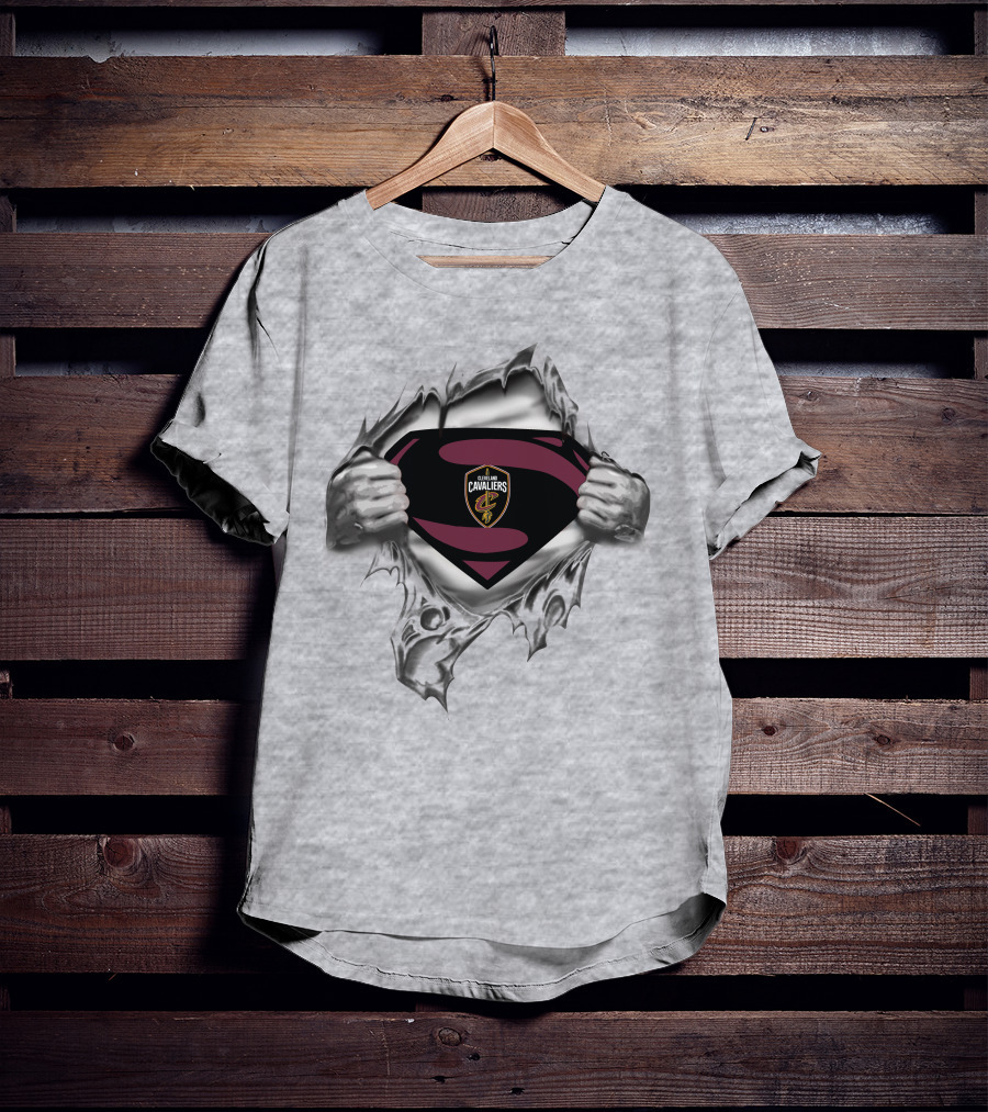 Cleveland Cavaliers Superman Logo Emblem Tear Reveals Team Crest T-Shirt