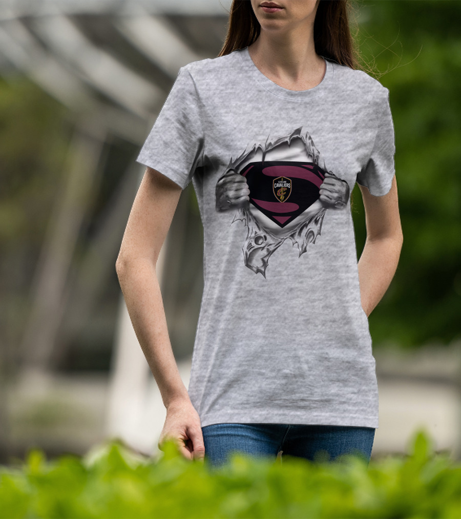 Cleveland Cavaliers Superman Logo Emblem Tear Reveals Team Crest T-Shirt