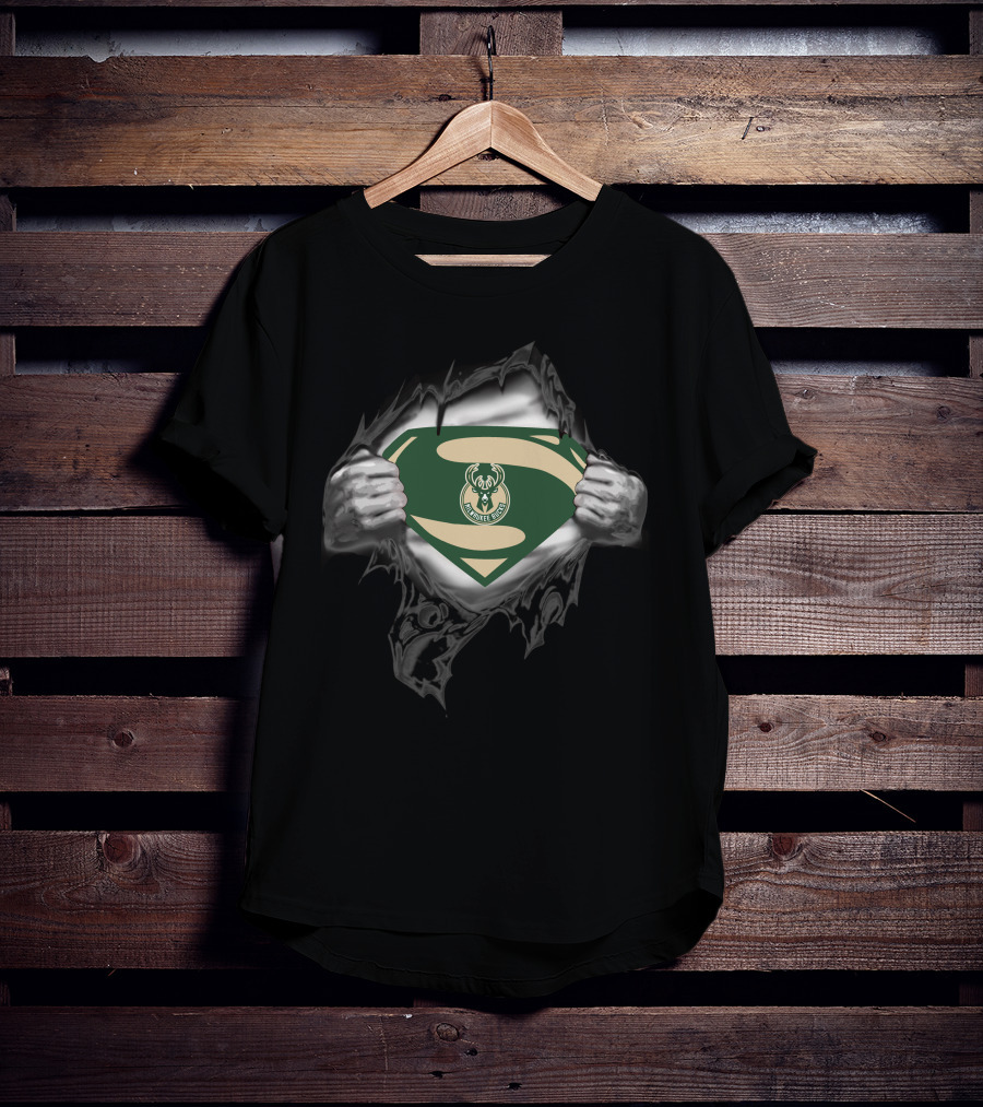 Milwaukee Bucks Logo On Superman Emblem T-Shirt