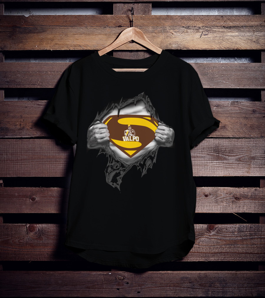 Valpo Superhero Shield With Armor Knight Crest T-Shirt