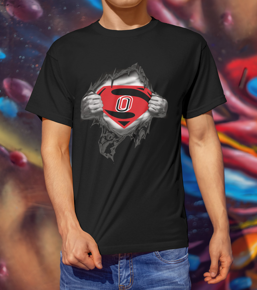 Nebraska Omaha Mavericks Super Man Rip T-Shirt