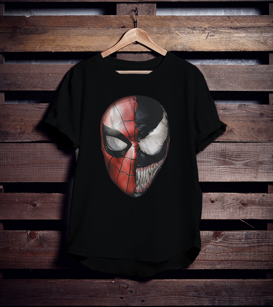 Venom Spidey Faces Split Mask Spider-Man Avengers Villain Comic Book T-Shirt