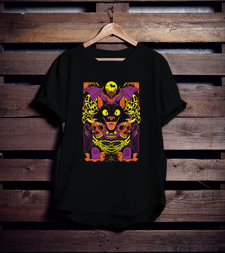 Stablercake Halloween Every Day R.I.P Here Lies Dead Guy Skull And Bat T-Shirt