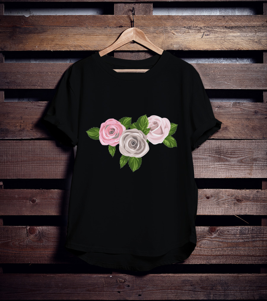 White And Pink Roses With Green Leaves T-Shirt