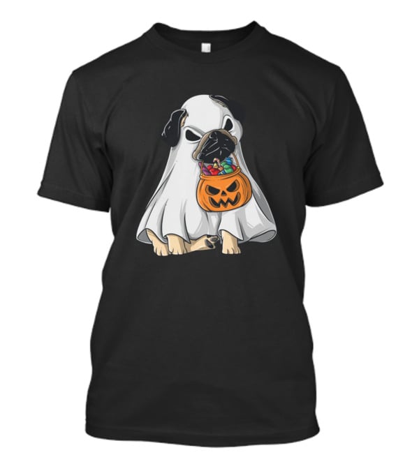 Bestee Shops Ghost Pug With Halloween Candy Bucket T-Shirt