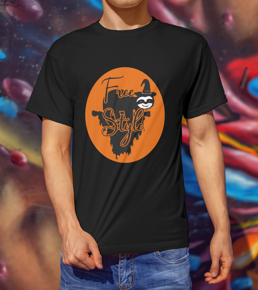 Free Style Halloween Sloth With Witch Hat In Orange Oval T-Shirt
