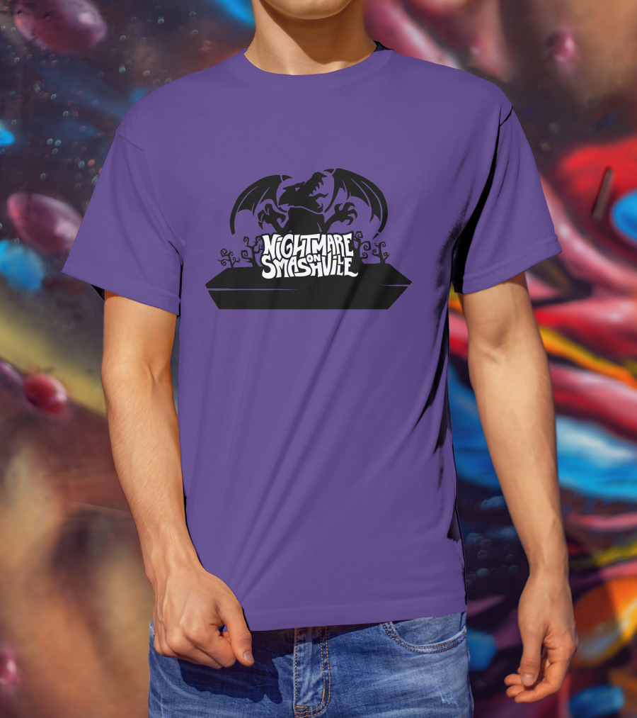 Nightmare On Smashville Purple Design Featuring Dragon And Tiny Syd Halloween T-Shirt