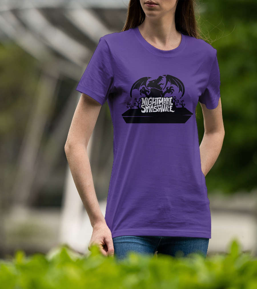 Nightmare On Smashville Purple Design Featuring Dragon And Tiny Syd Halloween T-Shirt