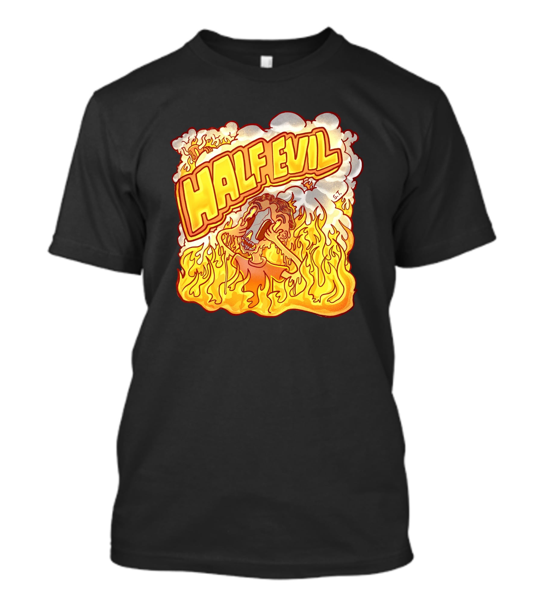 Half Evil 333 Flaming Fire Pit Creature T-Shirt