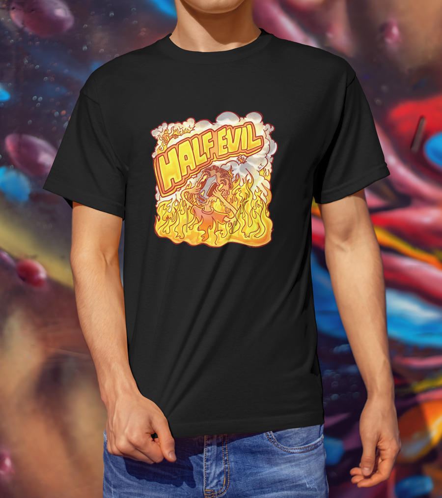 Half Evil 333 Flaming Fire Pit Creature T-Shirt