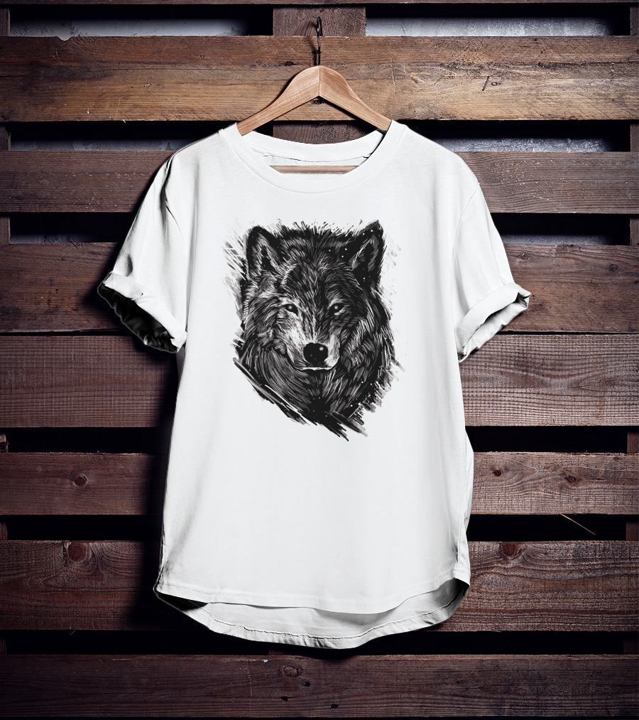 Wolf Sketch Black And White Drawing T-Shirt