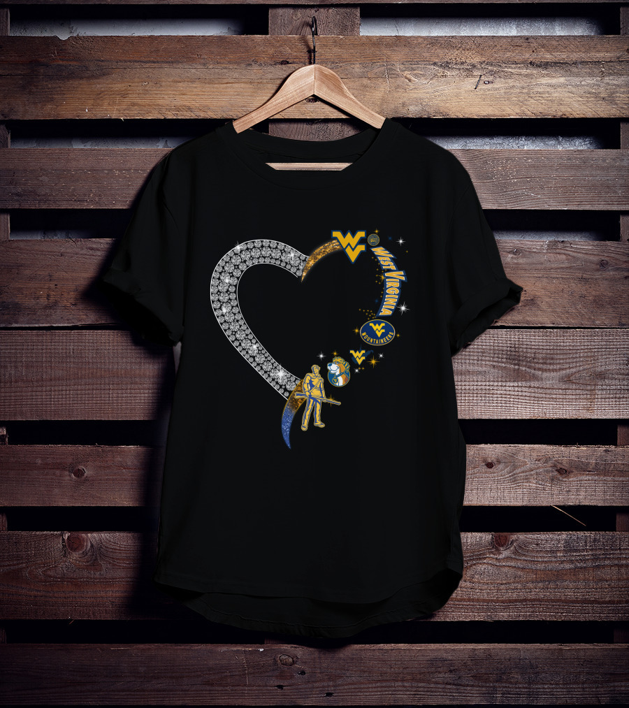 WVM Heart West Virginia Mountaineers Diamond Logo And Mascot T-Shirt