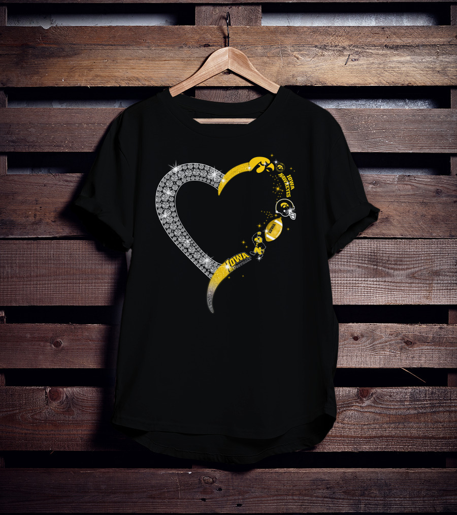 Iowa Hawkeyes Heart Logo Football Themed T-Shirt