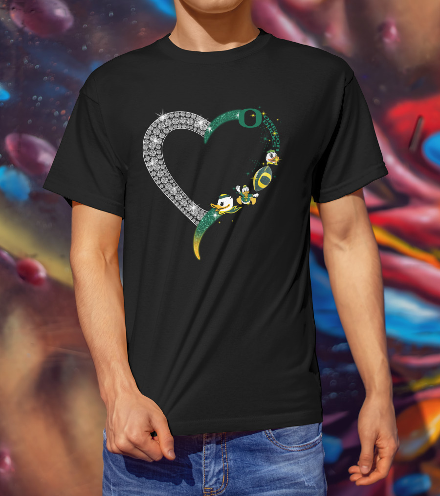 OD Heart Oregon Ducks Sparkling Heart Puddles Football T-Shirt