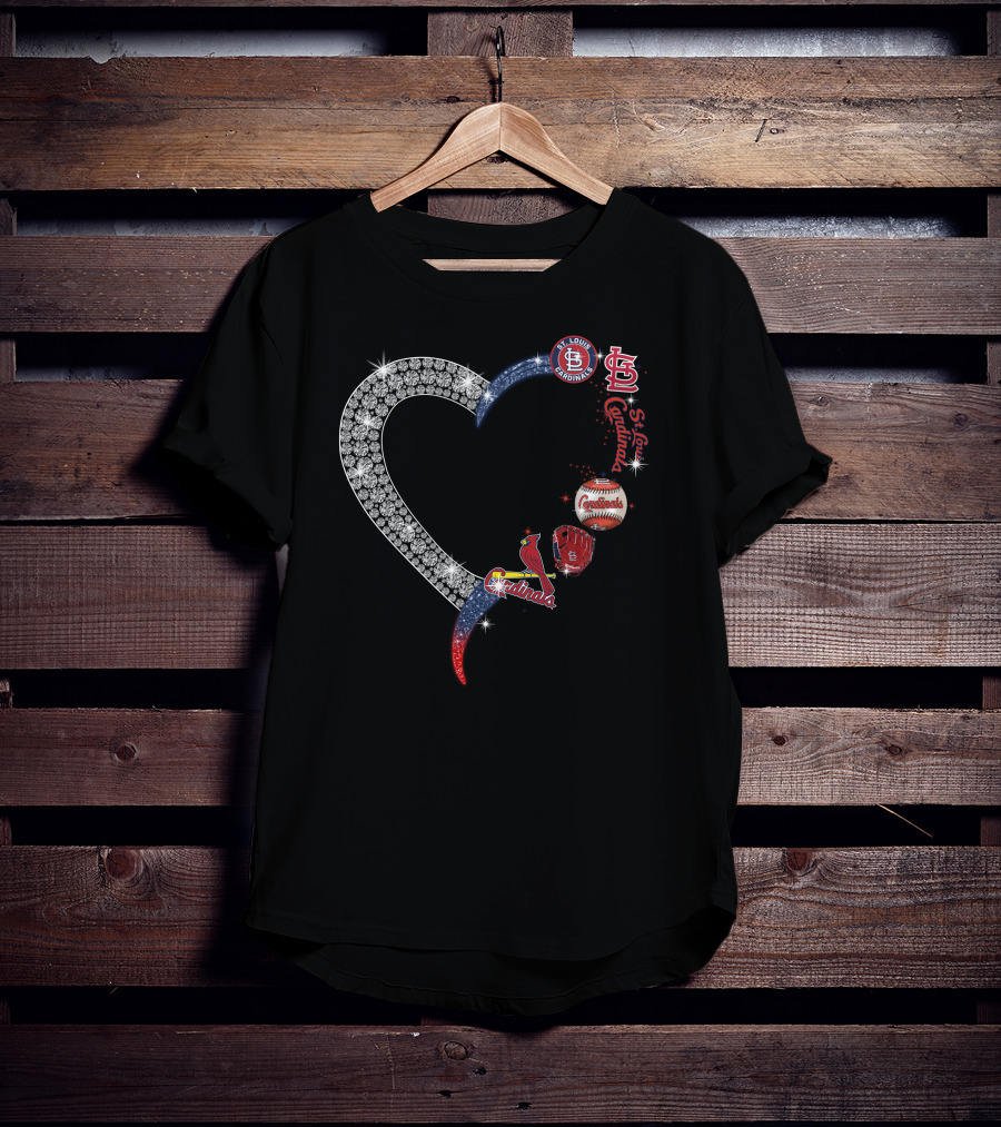 STL Cardinals Glitter Heart St. Louis Baseball Elements T-Shirt