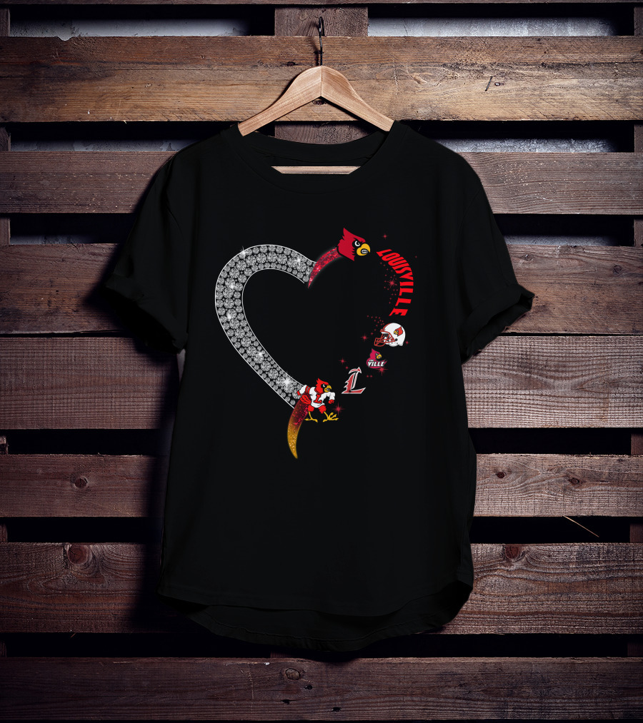 Louisville Cardinals Heart Shaped Logo With Helmet And Mascot T-Shirt
