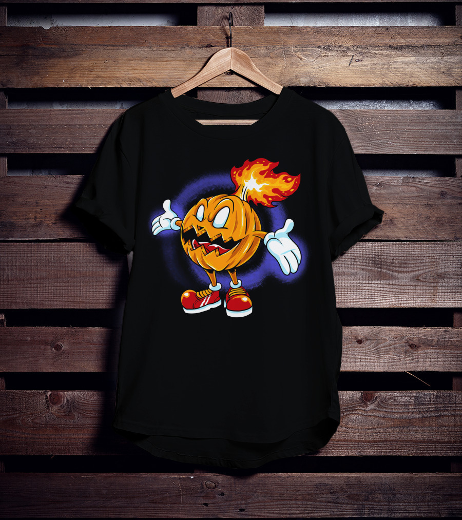 Halloween Pumpkin Fiery Character With Sneakers T-Shirt