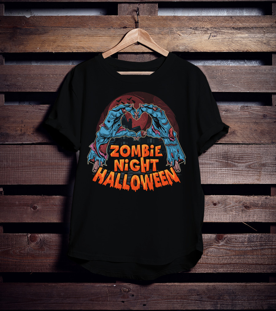 Zombie Night Halloween Undead Hands Haunted Moon T-Shirt