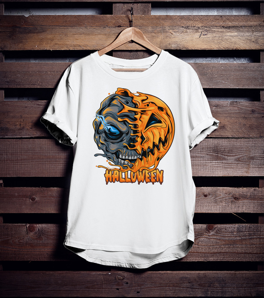 Halloween Skull And Pumpkin Fusion T-Shirt