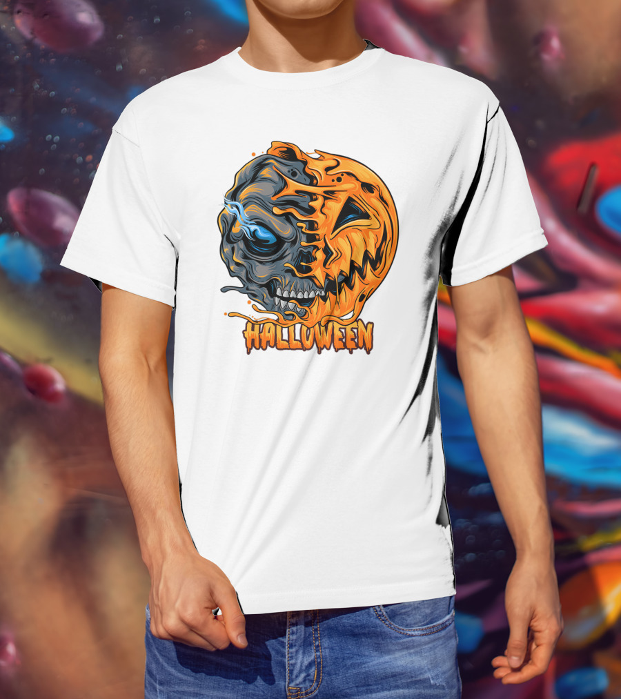 Halloween Skull And Pumpkin Fusion T-Shirt