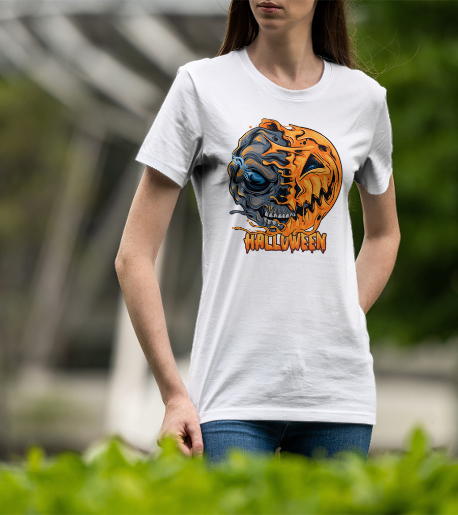 Halloween Skull And Pumpkin Fusion T-Shirt
