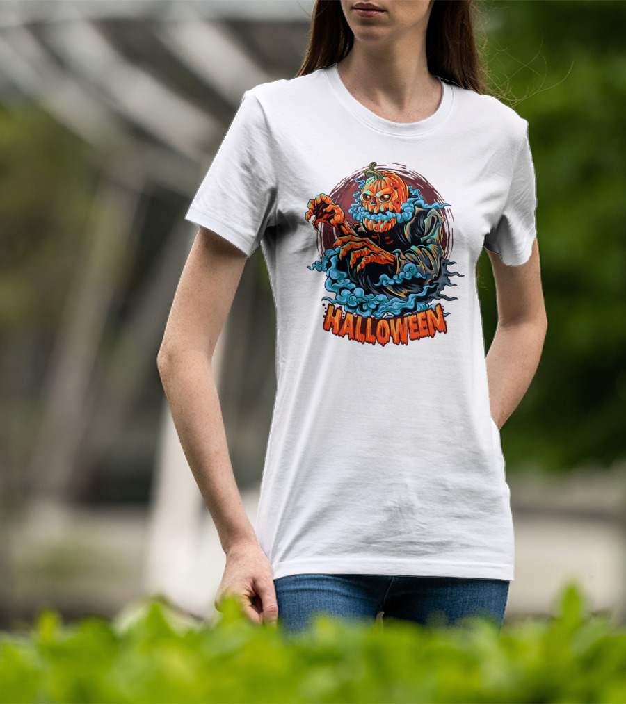 Halloween Pumpkin-Headed Zombie With Ghoulish Aura T-Shirt