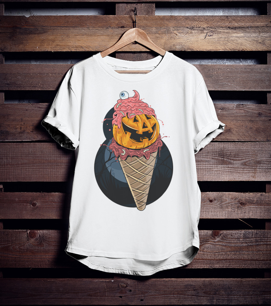 Ice Cream Pumpkin Creepy Cone Halloween Mashup T-Shirt