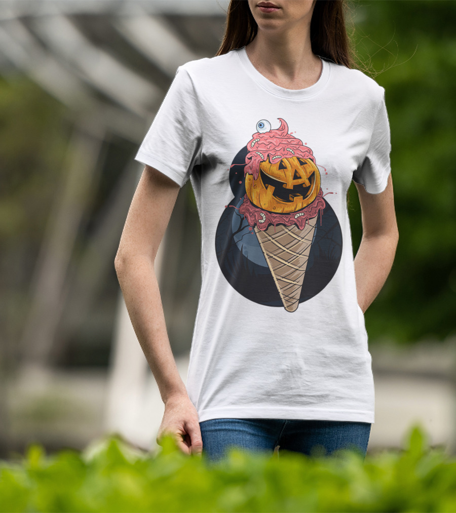 Ice Cream Pumpkin Creepy Cone Halloween Mashup T-Shirt