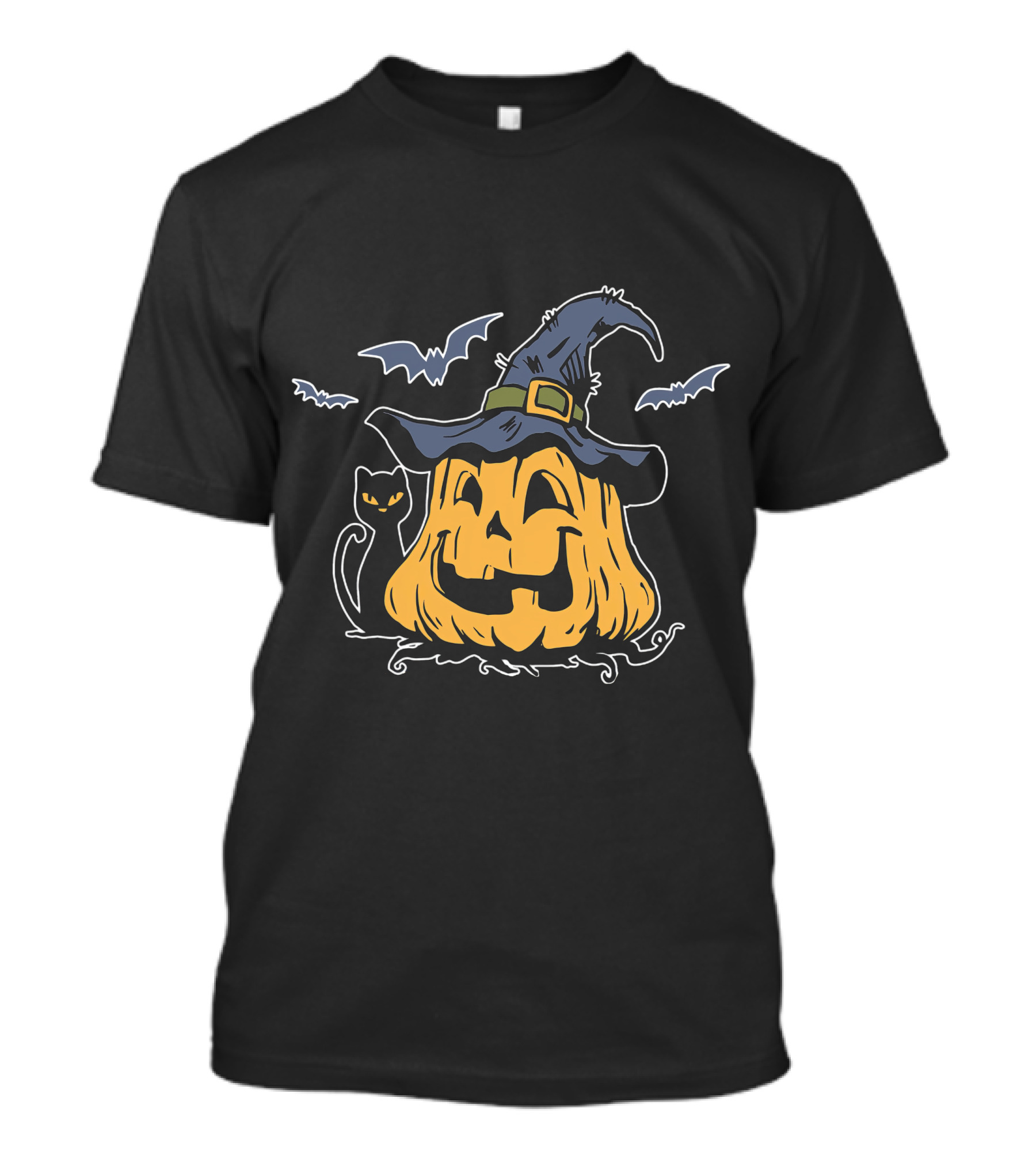 Pumpkin Black Cat Witch Hat Bats Everyday Is Halloween T-Shirt
