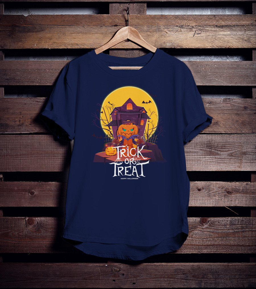 Halloween Trick Or Treat Happy Halloween Haunted House Pumpkin Bats T-Shirt